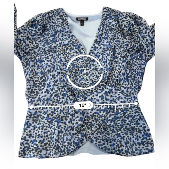 Express Blue Leopard Print Faux Wrap Peplum Top, Large - Picture 9 of 10